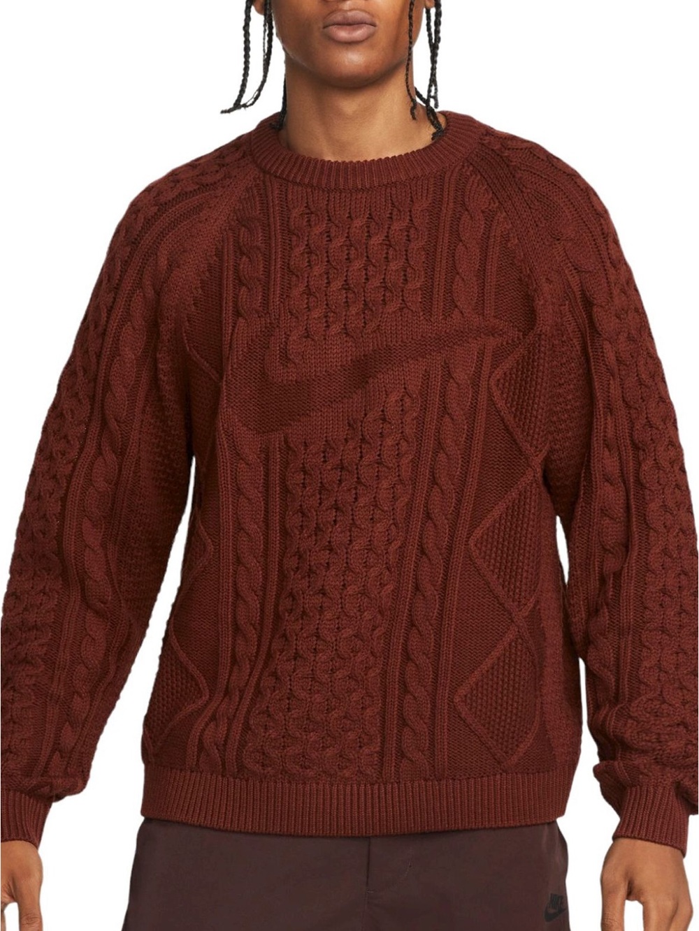 Nike SPORTSWEAR CABLE KNIT SWEATER Oxen Brown Size Medium